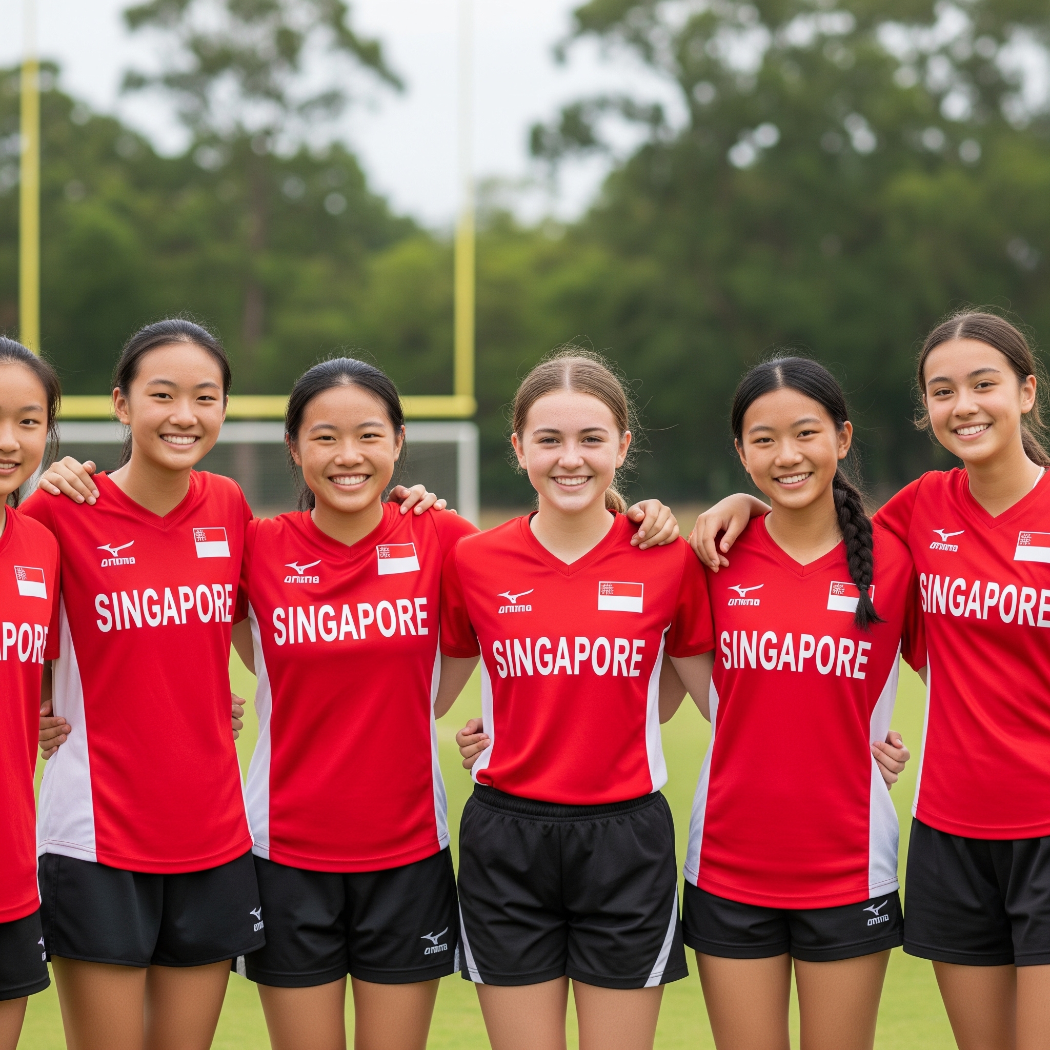 Happy students ready for school in Singapore